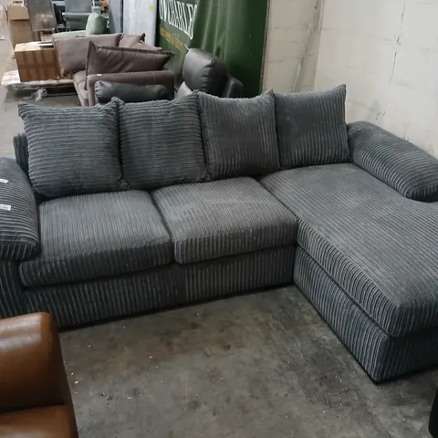 DESIGNER GREY CORDED L SHAPED CORNER SOFA