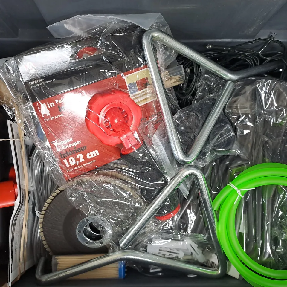 APPROXIMATELY 10 ASSORTED HOUSEHOLD ITEMS TO INCLUDE FIRST AID KIT, UTILITY KEY, AIR UP POD, ETC