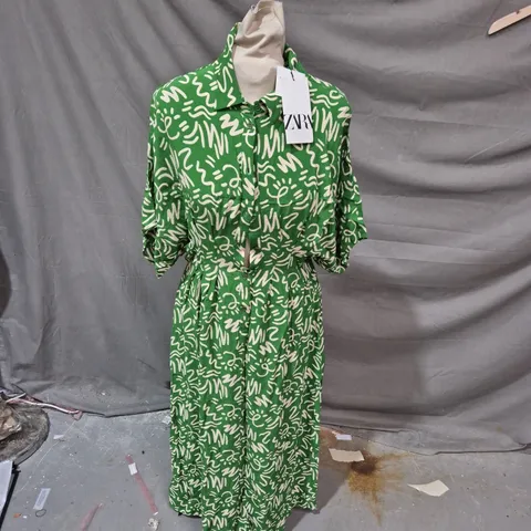 ZARA WOMEN'S GREEN ABSTRACT PRINT MAXI DRESS – SIZE S