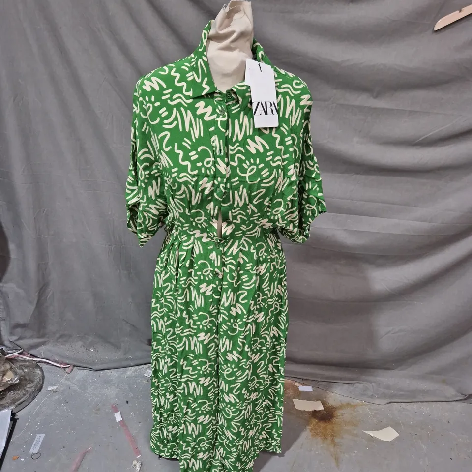 ZARA WOMEN'S GREEN ABSTRACT PRINT MAXI DRESS – SIZE S