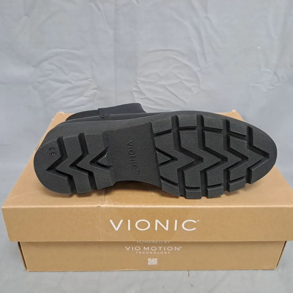 VIONIC WOMEN'S BLACK LEATHER ANKLE BOOTS – CHELSEA-STYLE WITH WEDGE SOLE, SIZE 6