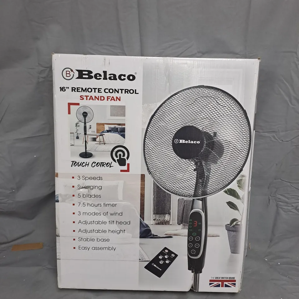 BELACO 16-INCH REMOTE CONTROL STAND FAN – BOXED