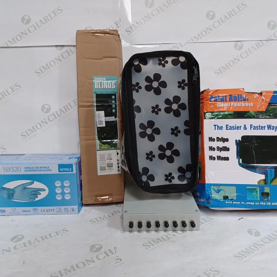 BOX OF APPROX 22 ASSORTED ITEMS TO INCLUDE - HAIKA NX520 LATEX GLOVES - WINDOW BLINDS - PAINT ROLLER CLEVER PAINTBRUSH ECT