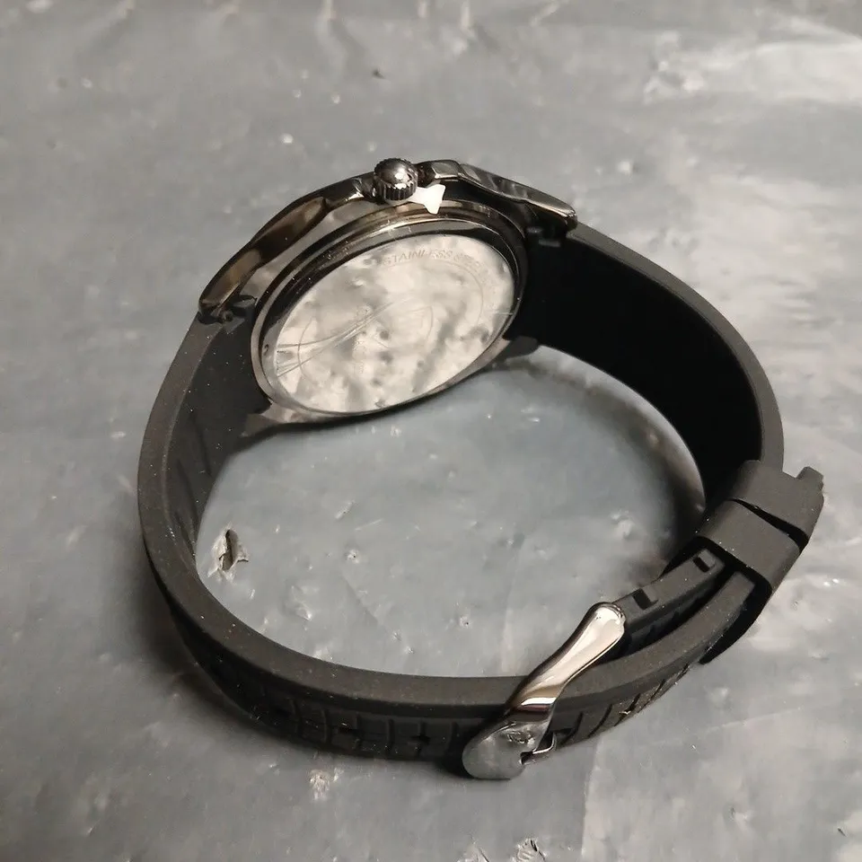 MENS LOUIS LACOMBE BLACK DIAL RUBBER STRAP WATCH