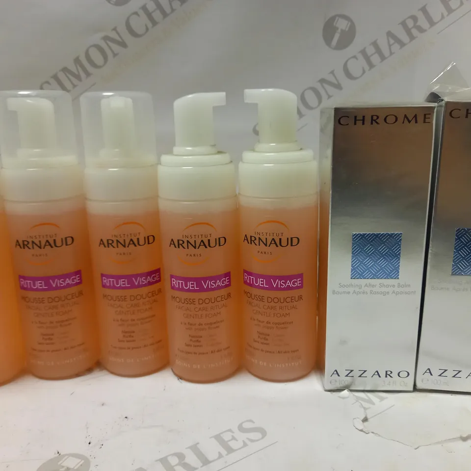 LOT OF 7 ASSORTED COSMETIC PRODUCTS TO INCLUDE 5 X 150ML INSTITUT ARNAUD FACIAL CARE RITUAL GENTLE CLEANSING FOAM & 2 X 100ML LORIS AZZARO AFTERSHAVE BALM 