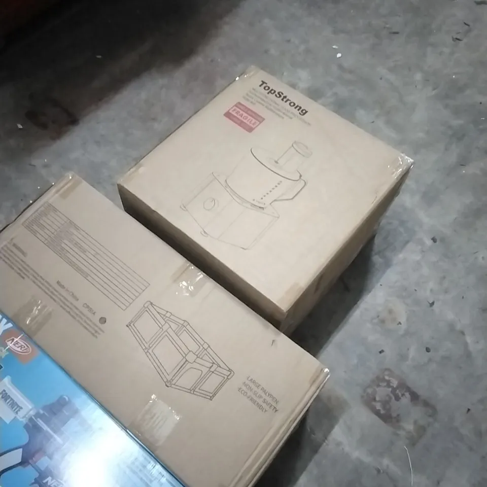 PALLET OF HOUSEHOLD ITEMS TO INCLUDE FOOD PROCESSOR, PLAYPEN, NERV GUN TOY,MAKEUP MIRROR AND OTHER ASSORTED ITEMS...