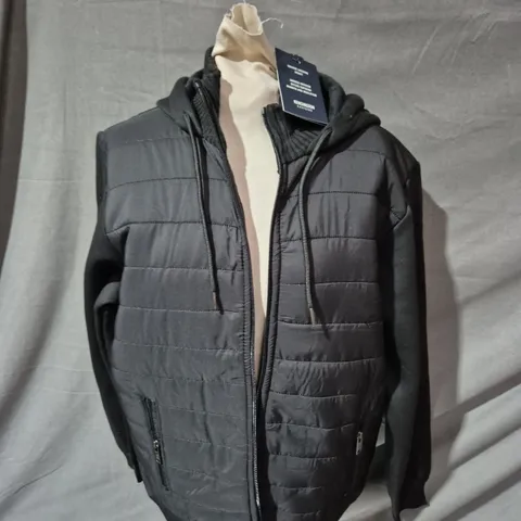 KENSINGTON EASTSIDE MEN'S BLACK QUILTED LAYERING HOODED PUFFER JACKET - SIZE M