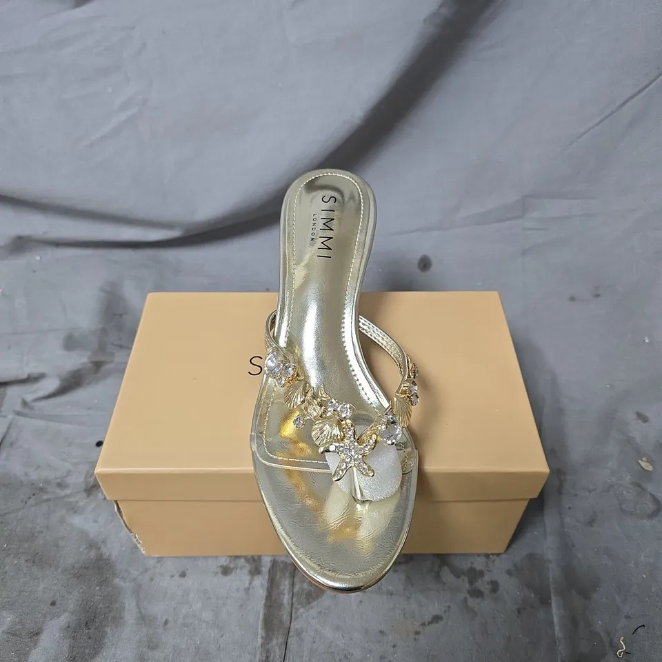 SIMMI LONDON METALLIC SANDALS WITH CRYSTAL EMBELLISHMENTS – HEELED SANDALS (UK SIZE 5)