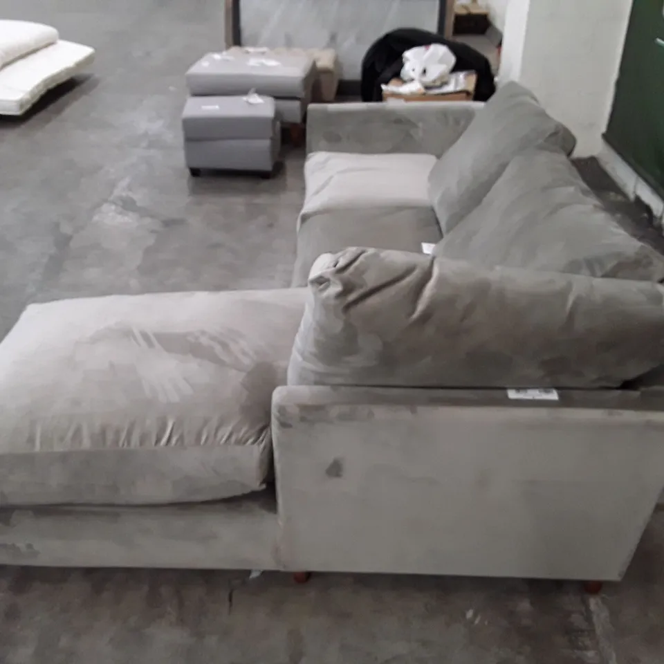 QUALITY DESIGNER ANSTY 4 SEATER CHAISE SOFA - FAWN GREY FABRIC