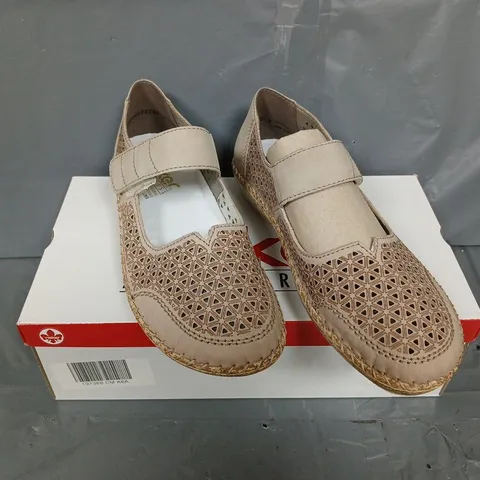 BOXED PAIR OF RIEKER BIEGE VELCRO STRAP SHOES - UK SIZE 40