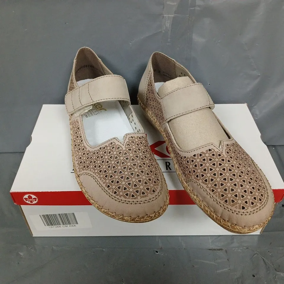 BOXED PAIR OF RIEKER BIEGE VELCRO STRAP SHOES - UK SIZE 40