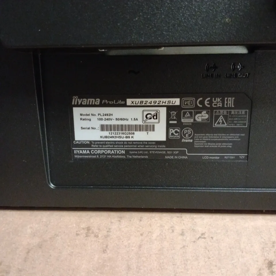IIYAMA PROLITE XUB2492HSU MONITOR WITH PLUG