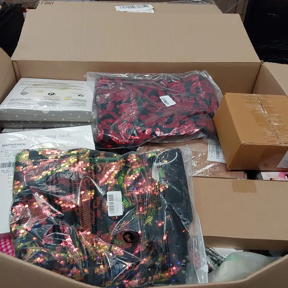 PALLET OF ASSORTED ITEMS INCLUDING: WOMEN'S CLOTHING, PENCIL CASES, AIR FRYER BASKETS, BABY SLEEPING SACKS, HULA HOOPS, WOMEN'S CLOTHING