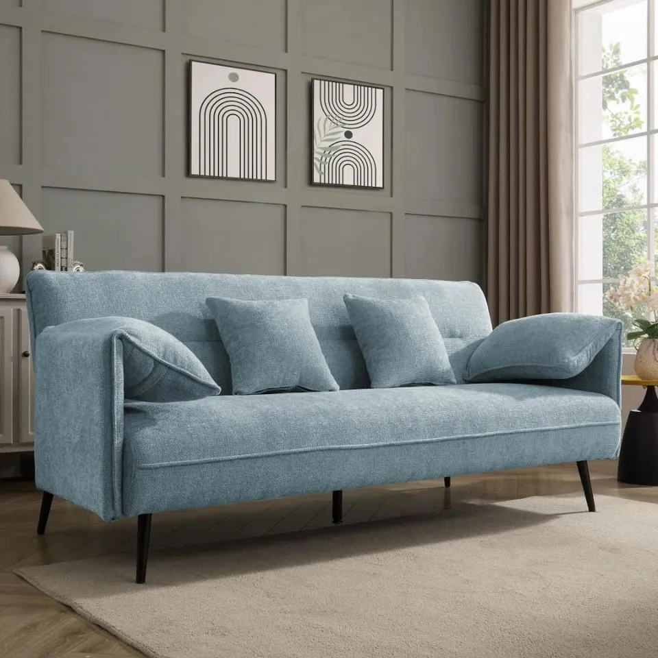 BOXED FREDERICK BLUE CHENILLE FABRIC SOFA BED 