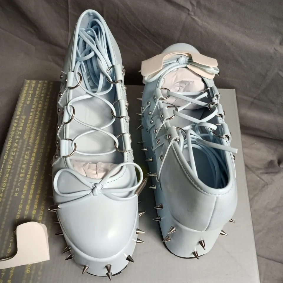 BOXED KOI ZORINA LACE UP PLATFORM BALLET SHOES IN BLUE - UK 6