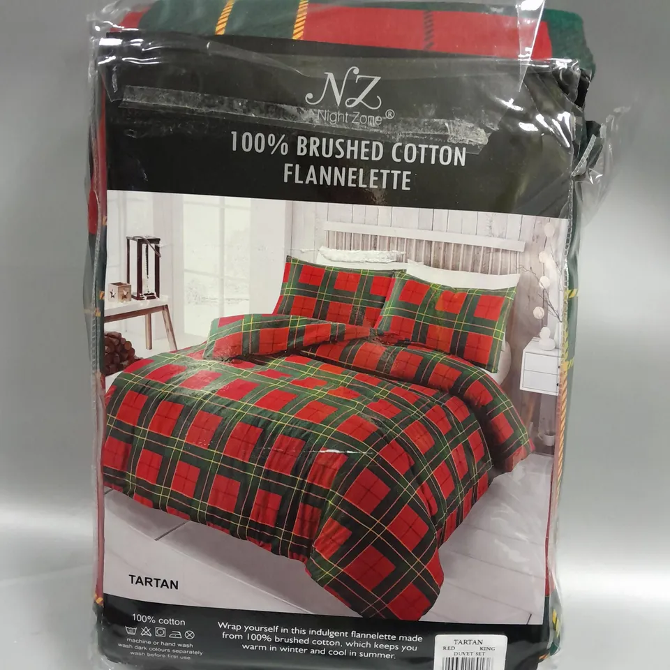 NIGHT ZONE 100% BRUSHED COTTON FLANNELETTE DUVET SET IN TARTAN RED - KING