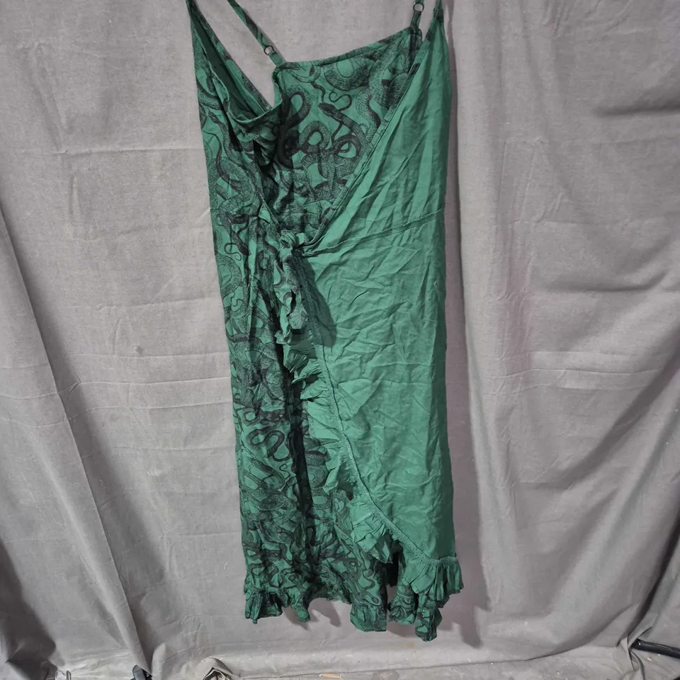 DISTURBIA WOMEN'S EMERALD GREEN SLIP DRESS – UK 8 (US 4, EU 36) WITH SNAKE PRINT PANEL