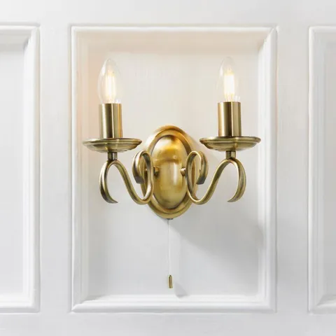 BOXED ENDON 2030-2AN BERNICE 2 LIGHT WALL LIGHT IN ANTIQUE BRASS