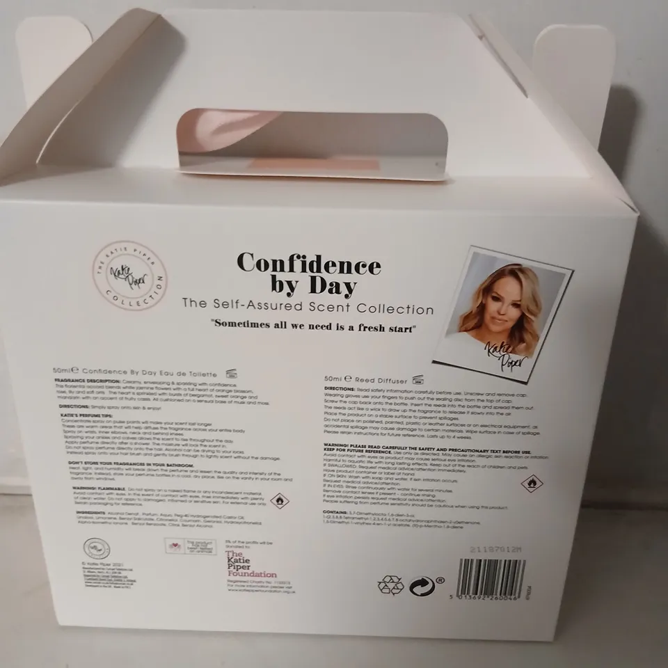 PALLET OF APPROXIMATELY 180 CONFIDENCE BY DAY – SELF-ASSURED SCENT COLLECTION (50ML EAU DE TOILETTE + 50ML REED DIFFUSER) – KATIE PIPER FOUNDATION