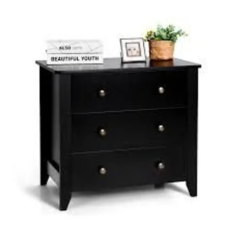 BOXED COSTWAY MODERN SIMPLE DRESSER 3-DRAWERS CHEST WITH SOLID CURVED LEGS - BLACK