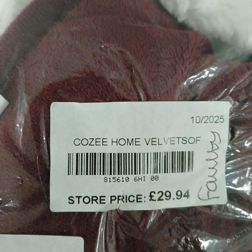 COZEE HOME VELVET SOFA THROW – BURGUNDY