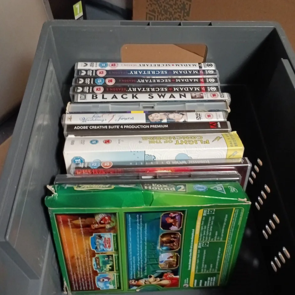 APPROXIMATELY 12 ASSORTED DVDS INCLUDING THE FOX AND THE HOUND 2 MOVIE BOX SET AND JURASSIC WORLD REBIRTH