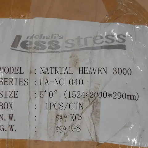 QUALITY BAGGED & ROLLED NICHELIS LESS STRESS NATURAL HAVEN 3000 KINGSIZE 5' MATTRESS 