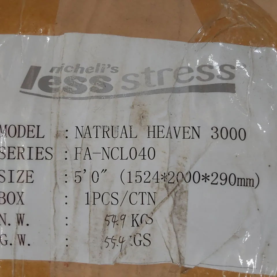 QUALITY BAGGED & ROLLED NICHELIS LESS STRESS NATURAL HAVEN 3000 KINGSIZE 5' MATTRESS 