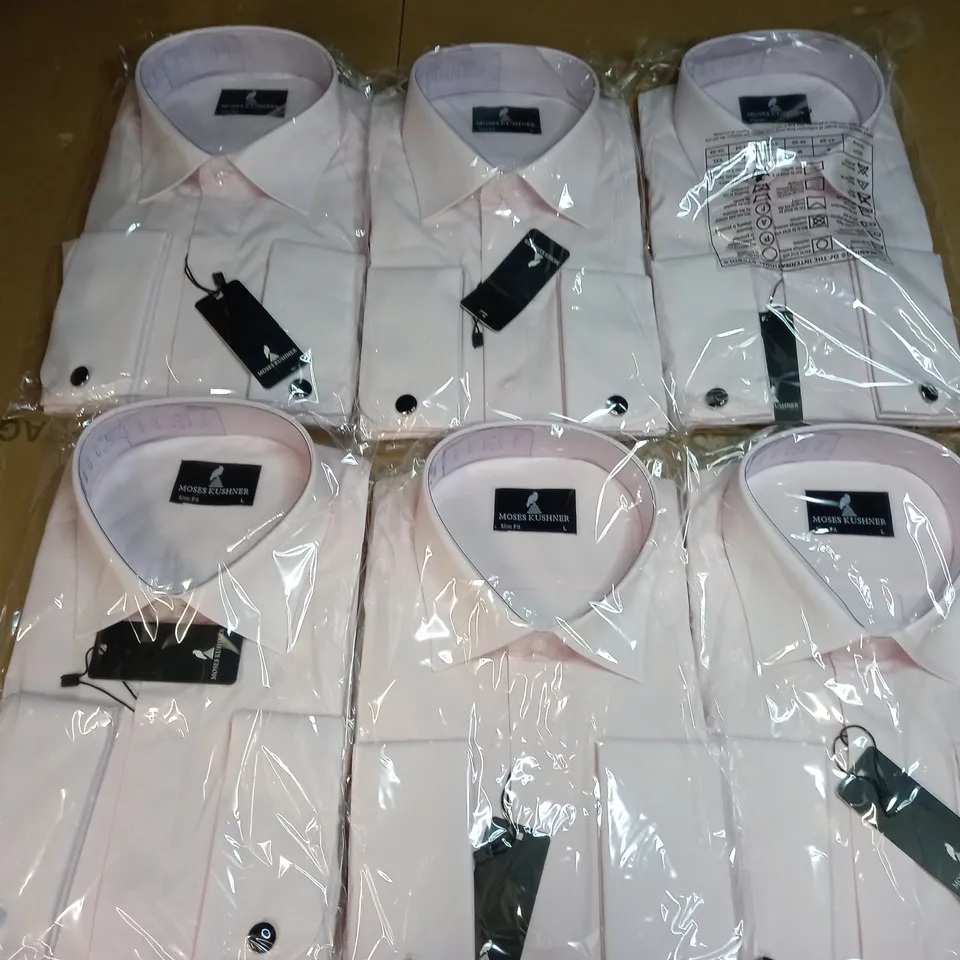 MOSES KUSHNER LOT OF 6 LONG SLEEVE SLIM FIT BUTTONED LIGHT PINK SHIRTS - LARGE