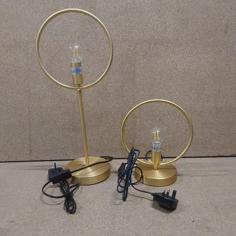 SET OF 2 DESIGNER GOLD RING TABLE LAMPS