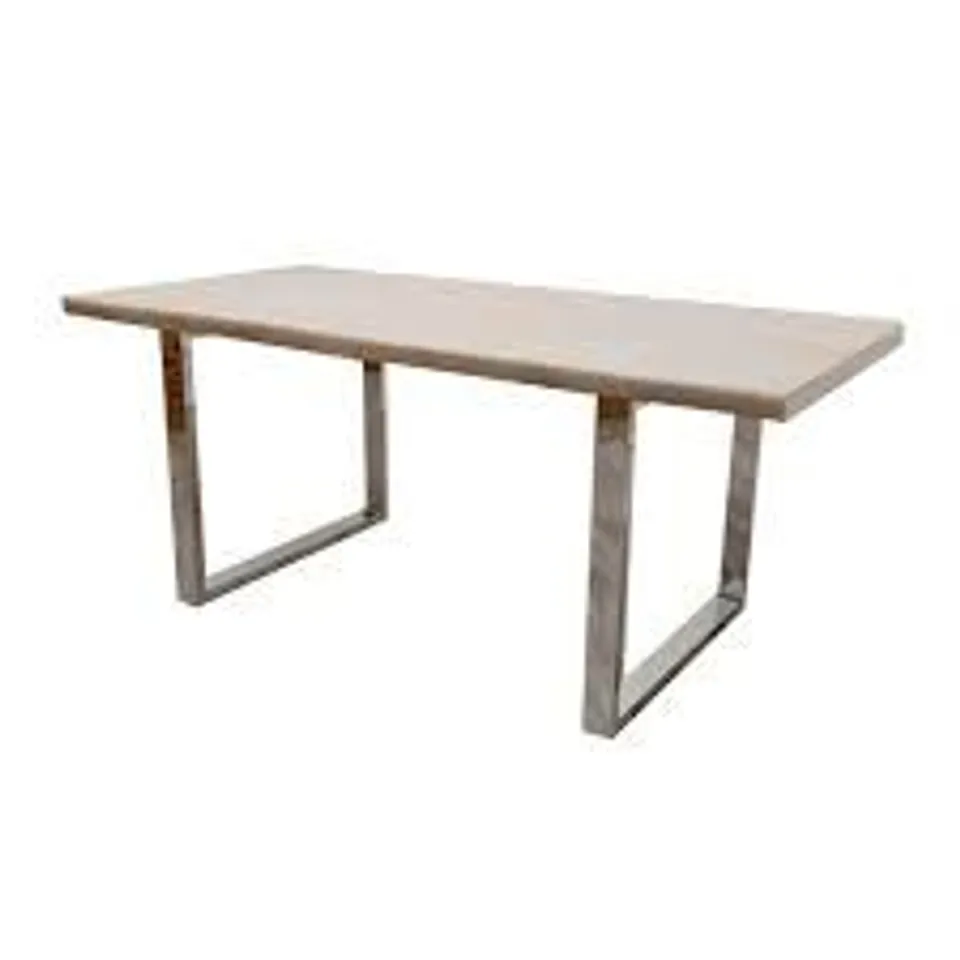 BOXED FREYA SOLID LIGHT PINE TOP DINING TABLE WITH CHROME LEGS (2 BOXES)