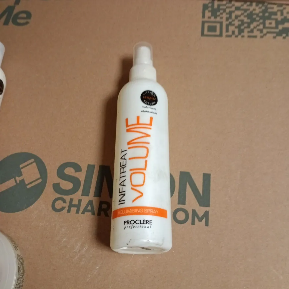BOX OF APPROXIMATELY 25 ASSORTED COSMETICS ITEMS INCLUDING INFATREAT BODIFYING CREAM , INFATREAT SHAMPOO AND INFATREAT VOLUMISING SPRAY 