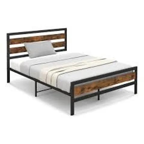 BOXED COSTWAY DOUBLE BED FRAME WITH RUSTIC HEADBOARD AND FOOTBOARD