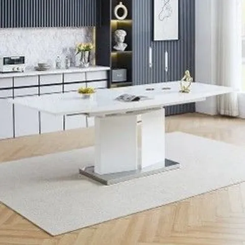 BRAND NEW BOXED BELMONTE HIGH GLOSS EXTENDING DINING TABLE LARGE IN WHITE 160-220×76×90CM (3 BOXES)