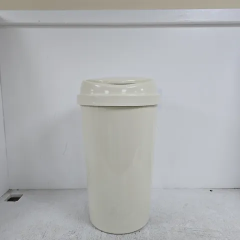 CREAM-COLORED PLASTIC TOUCH-TOP WASTE BIN