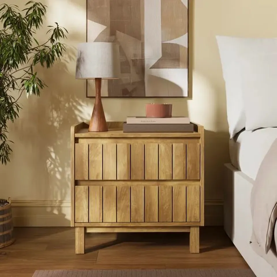 BOXED HUMPHREY 2 DRAWER BEDSIDE MANGO WOOD EFFECT