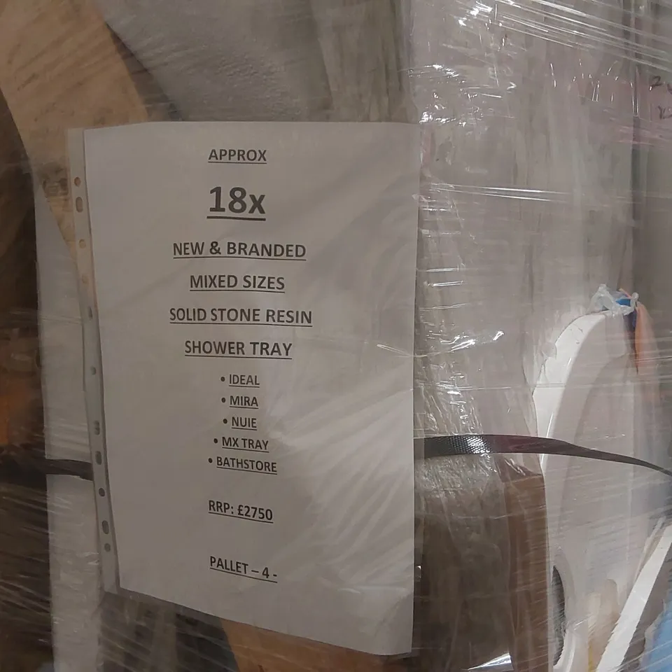 PALLET CONTAINING APPROXIMATELY 18x MIXED SOLID STONE RESIN SHOWER TRAYS