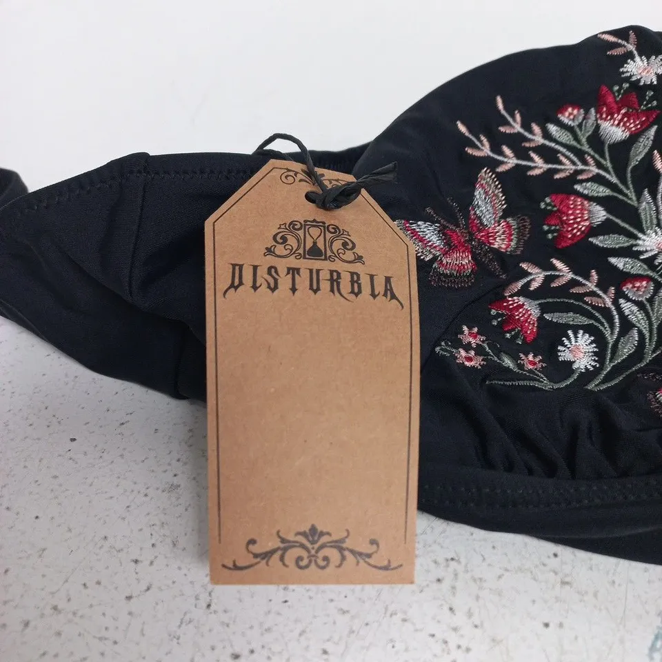 DISTURBIA COPIA FLORAL EMBROIDERED HALTER BIKINI TOP - UK 20