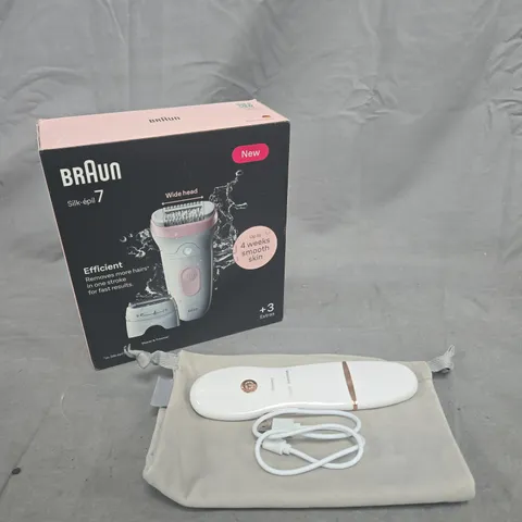 BRAUN SILK-ÉPIL 7 EPILATOR – PINK (WITH SHAVER & TRIMMER, EXTRAS) – BOXED