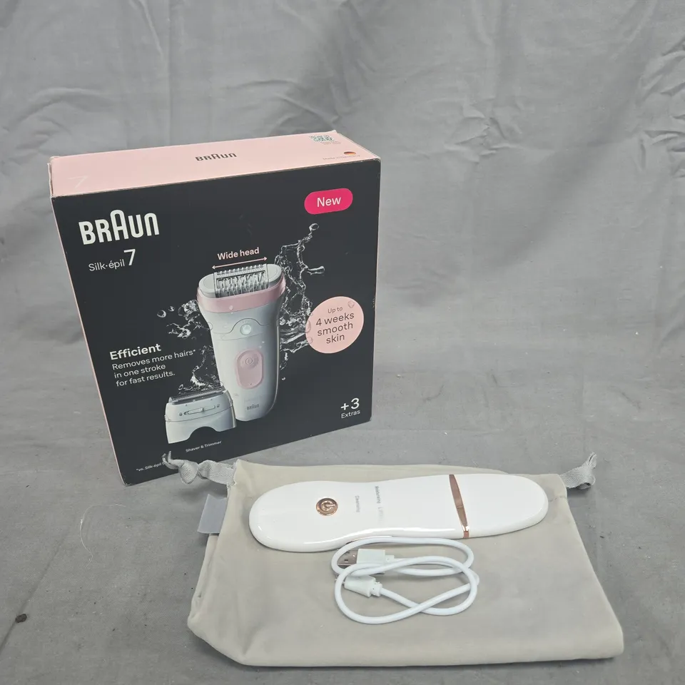 BRAUN SILK-ÉPIL 7 EPILATOR – PINK (WITH SHAVER & TRIMMER, EXTRAS) – BOXED