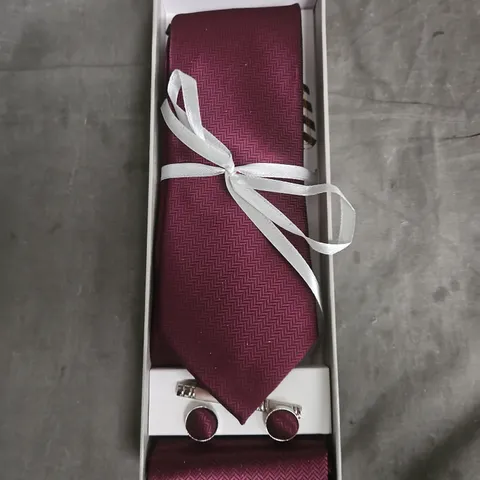 DIBANGU BURGUNDY TIE WITH CUFFLINKS – BOXED