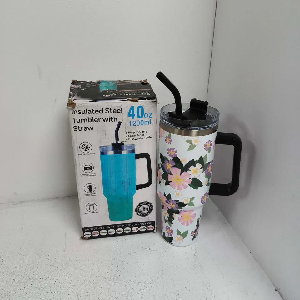 BOXED FLORAL INSULATED STEEL TUMBLER WITH STRAW (1200ML)