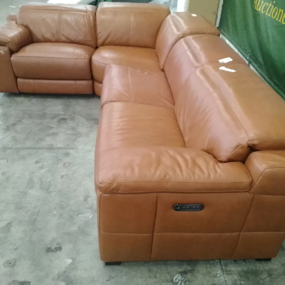 QUALITY DESIGNER ELECTRIC RECLINER CORNER SOFA 4PCS - BROWN LEATHER