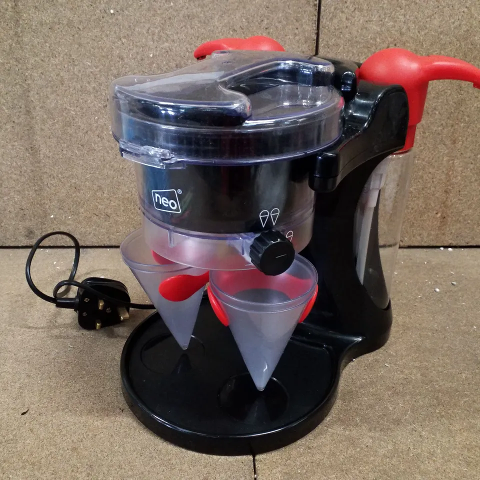 BOXED NEO ICE SNOW CONE SLUSHIE SLUSHY SLUSH COLD SHAVER MAKER ICE SCRAPER DRINKS COCKTAIL MACHINE ELECTRIC CRUSHER DISPENSER WITH 4 STRAWS & 4 CUPS - BLACK (1 BOX)
