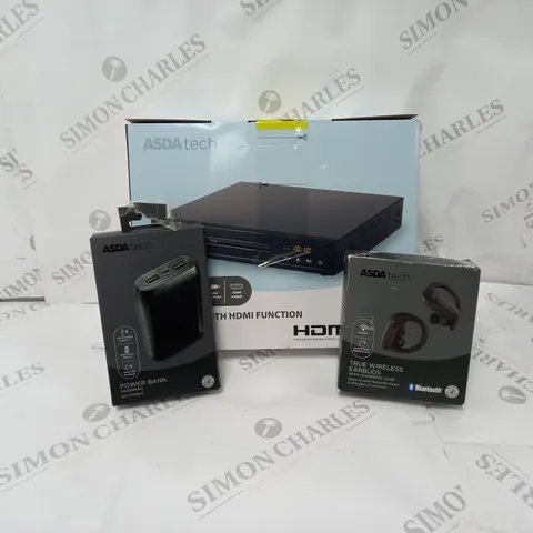 APPROXIMATELY 20 ASSORTED ITEMS TO INCLUDE WIRELESS EARBUDS, DVD PLAYER, POWER BANK ETC.