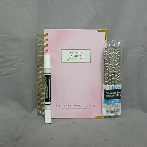 APPROXIMATELY 10 ASSORTED HOUSEHOLD ITEMS TO INCLUDE STAINLESS STEEL SHOWER RINGS, ETC