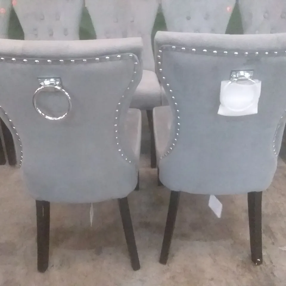 SET OF 8 DESIGNER KENSINGTON GREY VELVET BUTTON BACK DINING CHAIRS (BLACK LEG)