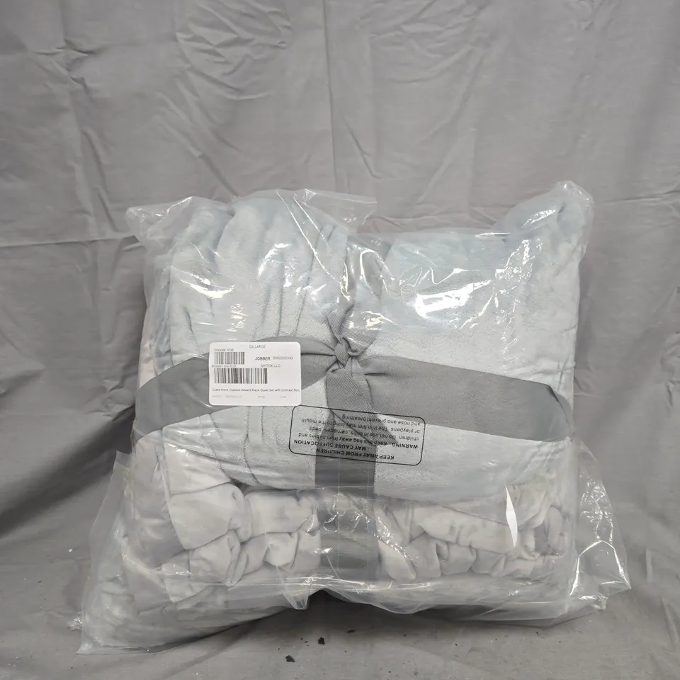COZEE HOME CRUSHED VELVET 6 PIECE DUVET SET WITH CONTRAST BORDER