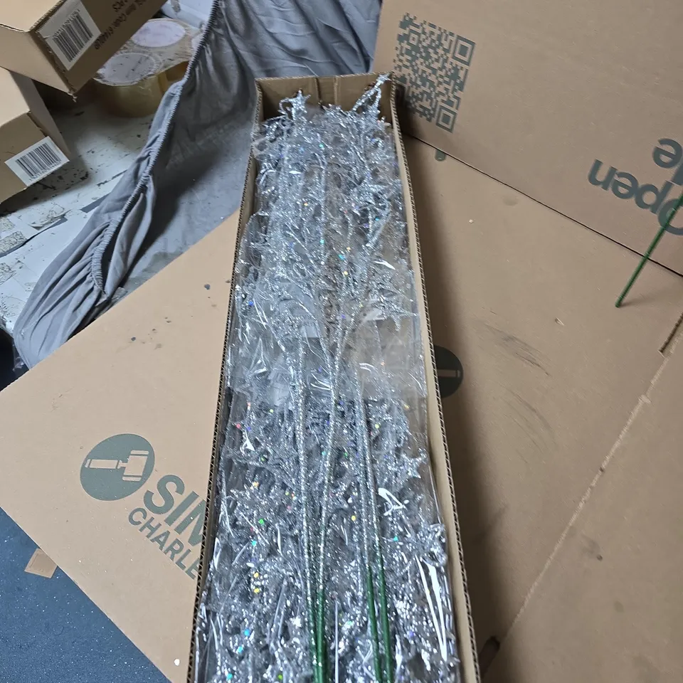 12X GISELA GRAHAM FAUX FLOWER DECORATION SILVER GLITTER 