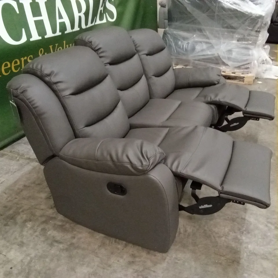 ROTHBURY LUXURY FAUX LEATHER HIGH BACK 3 SEATER MANUAL RECLINER SOFA - CHARCOAL RRP £729